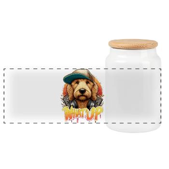 Goldendoodle Hip Hop Hund Was geht ab Geschenk - Panorama Keksdose mit Holzdeckel - Weiß - Vorne