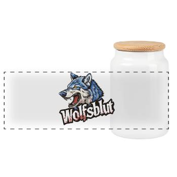 Wolfsblut Werwolf Logo - Panorama Keksdose mit Holzdeckel - Weiß - Vorne