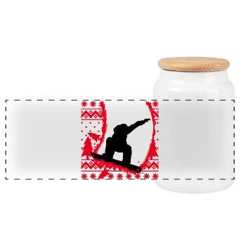Winter Holidays Skiers Skiing Winter Sports Ice - Panoramic Cookie Jar with Wooden Lid - white - Front