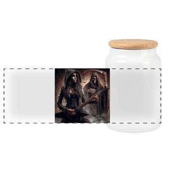 Guitariste et la faucheuse - Boîte à biscuits avec couvercle en bois - blanc - Devant