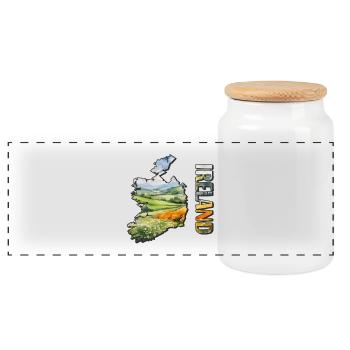 Watercolor Map Ireland - Panoramic Cookie Jar with Wooden Lid - white - Front