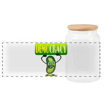 DEMOCRACY - PICKLES CUCUMBER - Panoramic Cookie Jar with Wooden Lid - white - Front