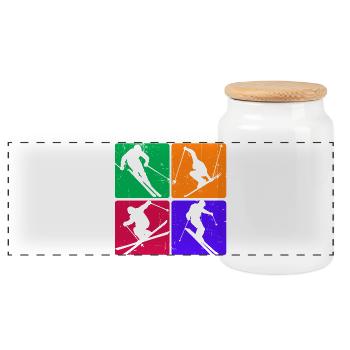 Winter sports Skiing Ski jumping Skiers - Panoramic Cookie Jar with Wooden Lid - white - Front
