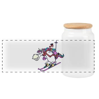 Winter season Winter sports Ice hockey Skiers - Panoramic Cookie Jar with Wooden Lid - white - Front