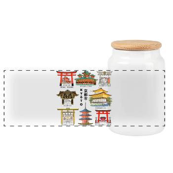 Kyoto au Japon, Sanctuaires, Temples, Dessin de château - Boîte à biscuits avec couvercle en bois - blanc - Devant