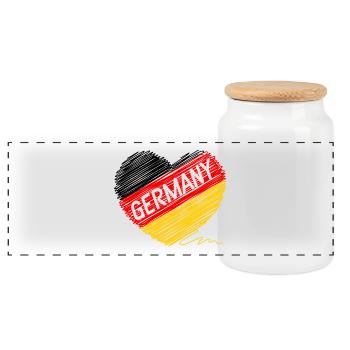 Deutschlandflagge, Liebe Deutschland, ein Symbol der Einheit - Panorama Keksdose mit Holzdeckel - Weiß - Vorne