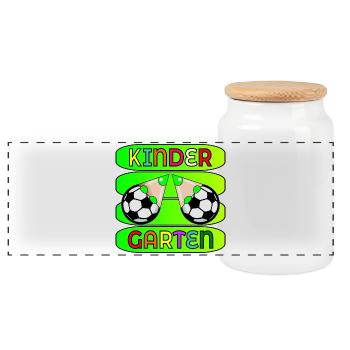 KINDERGARTEN CHILDREN FOOTBALL - Panoramic Cookie Jar with Wooden Lid - white - Front