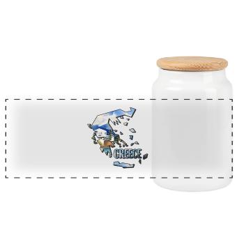 Watercolor Map Greece - Panoramic Cookie Jar with Wooden Lid - white - Front
