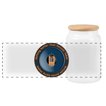 Loudspeaker with Vacuum Tube in Front - Panoramic Cookie Jar with Wooden Lid - white - Front