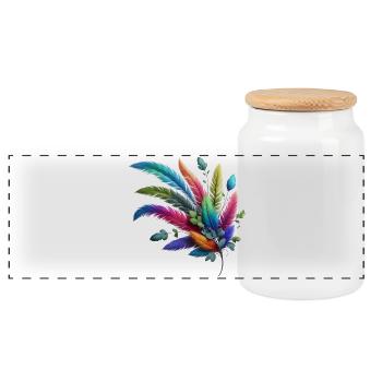 Colorful feathers. Vivid and detailed - Panoramic Cookie Jar with Wooden Lid - white - Front