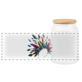 Colorful feathers. Vivid and detailed - Panoramic Cookie Jar with Wooden Lid - white - Front