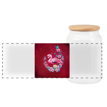 Eleganter Flamingo mit tropischen Blumen. - Panorama Keksdose mit Holzdeckel - Weiß - Vorne