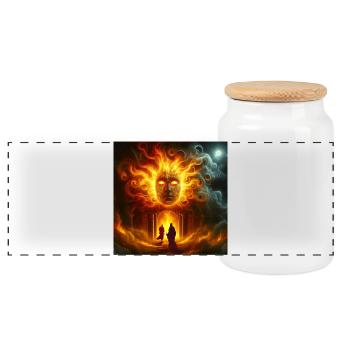 Visage de Feu Mythologique - Boîte à biscuits avec couvercle en bois - blanc - Devant