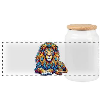 Lion - Boîte à biscuits avec couvercle en bois - blanc - Devant