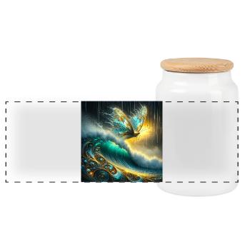 Mythical butterfly on luminescent wave - Panoramic Cookie Jar with Wooden Lid - white - Front
