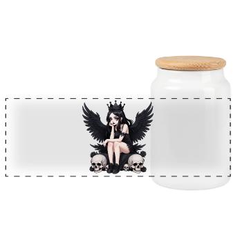 Dunkle Gothic Gothic Fee mit Flügeln - Panorama Keksdose mit Holzdeckel - Weiß - Vorne