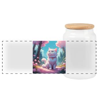 Chaton dans la forêt - Boîte à biscuits avec couvercle en bois - blanc - Devant