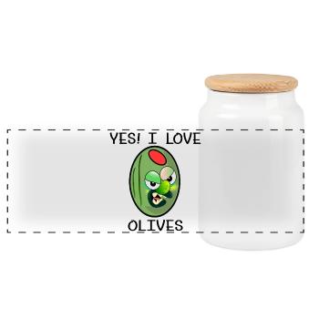 I LOVE OLIVES CARTOON - Panoramic Cookie Jar with Wooden Lid - white - Front