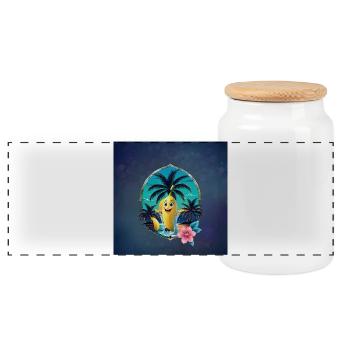 Mignon bananier de dessin animé sur la plage - Boîte à biscuits avec couvercle en bois - blanc - Devant