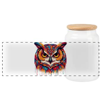 Owl - Panoramic Cookie Jar with Wooden Lid - white - Front