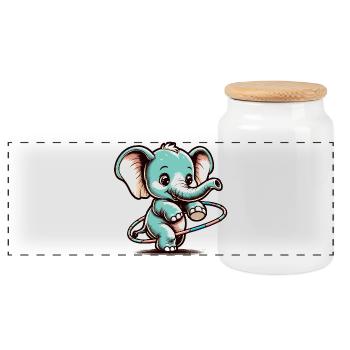 Niedlicher Cartoon-Elefant mit Hulahubreifen - Panorama Keksdose mit Holzdeckel - Weiß - Vorne