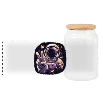 Cooler Astronaut - Panorama Keksdose mit Holzdeckel - Weiß - Vorne