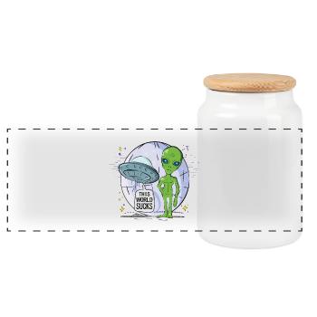 Vision d'un Alien : Pas de Base sur Terre - Boîte à biscuits avec couvercle en bois - blanc - Devant
