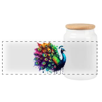Peacock - Panoramic Cookie Jar with Wooden Lid - white - Front