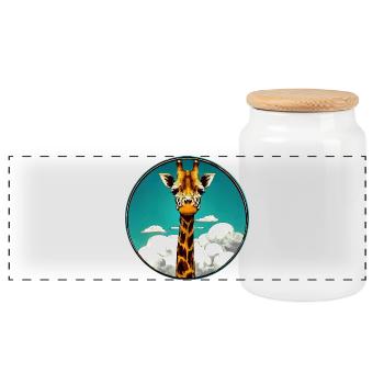 Giraffe - Panoramic Cookie Jar with Wooden Lid - white - Front