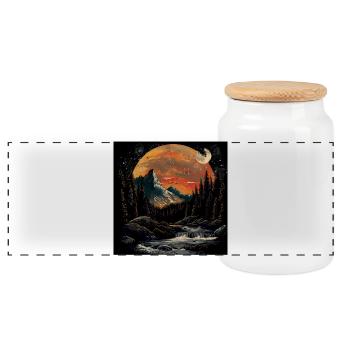 Setting Mountains and Forest at Night - Panoramic Cookie Jar with Wooden Lid - white - Front