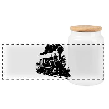 Steam locomotive Drawing - Panoramic Cookie Jar with Wooden Lid - white - Front