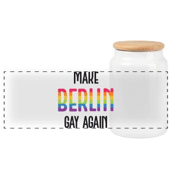 LGBTQ Pride Month - Make Berlin Gay Again - Panoramic Cookie Jar with Wooden Lid - white - Front