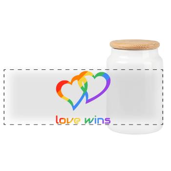 Regenbogenherzen Liebe gewinnt - Panorama Keksdose mit Holzdeckel - Weiß - Vorne