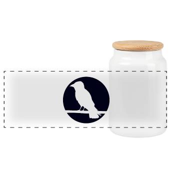 Crow on a branch - Panoramic Cookie Jar with Wooden Lid - white - Front