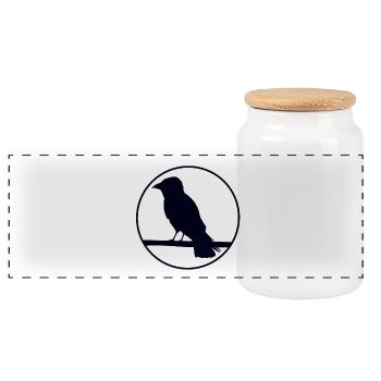 Crow on a branch - Panoramic Cookie Jar with Wooden Lid - white - Front