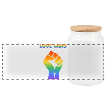 Poing Arc-en-ciel – L’amour gagne - Boîte à biscuits avec couvercle en bois - blanc - Devant