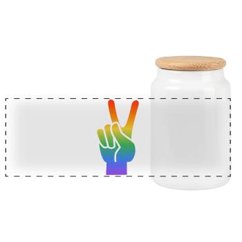 Regenbogen Peace Handzeichen - Panorama Keksdose mit Holzdeckel - Weiß - Vorne