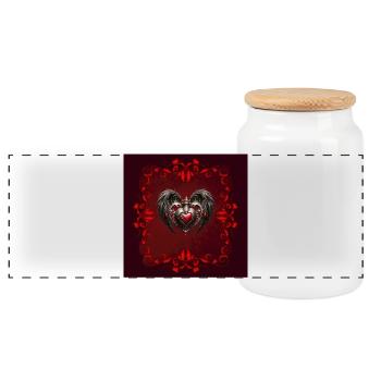 A stunning Gothic heart with elegant wings - Panoramic Cookie Jar with Wooden Lid - white - Front