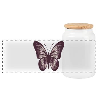 Butterfly - Panoramic Cookie Jar with Wooden Lid - white - Front