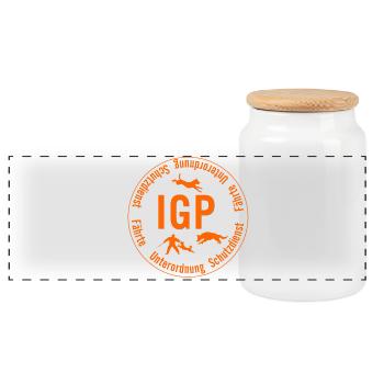 IGP Hundesport - rund, orange - Panorama Keksdose mit Holzdeckel - Weiß - Vorne