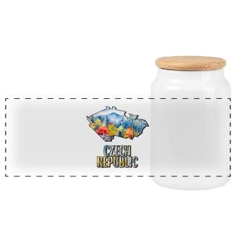 Watercolor Map Czech Republic - Panoramic Cookie Jar with Wooden Lid - white - Front