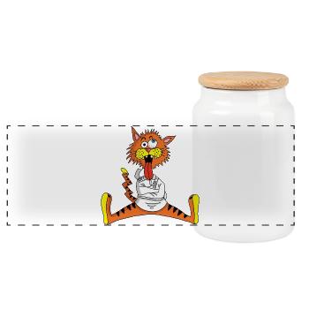 Mad Cat - Panoramic Cookie Jar with Wooden Lid - white - Front
