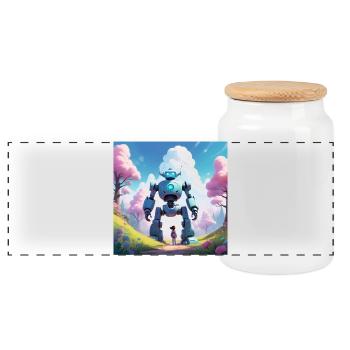 La petite fille et son robot - Boîte à biscuits avec couvercle en bois - blanc - Devant