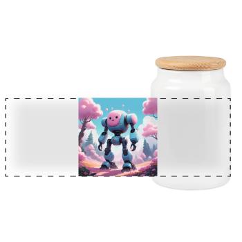 Robot - Panoramic Cookie Jar with Wooden Lid - white - Front