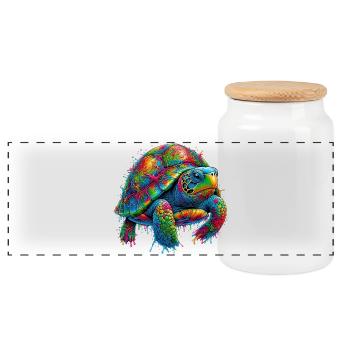 Turtle - Panoramic Cookie Jar with Wooden Lid - white - Front