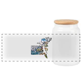 Watercolor Map Faroe Islands - Panoramic Cookie Jar with Wooden Lid - white - Front
