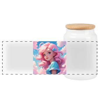 Girl - Panoramic Cookie Jar with Wooden Lid - white - Front