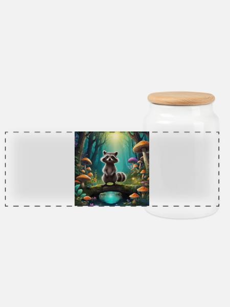 Raccoon in the enchanted forest - Panoramic Cookie Jar with Wooden Lid - white