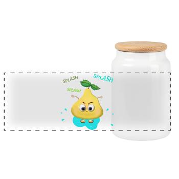 Funny yellow pear - Panoramic Cookie Jar with Wooden Lid - white - Front