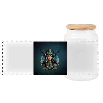 The Egyptian goddess Isis in blue colors. - Panoramic Cookie Jar with Wooden Lid - white - Front